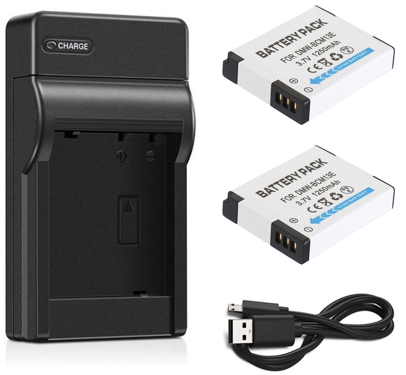 Batterie (2-Pack) + chargeur pour Panasonic Lumix DMC-TZ40, DMC-TZ41, DMC-TZ60, DMC-TZ61, DMC-TZ70, DMC-TZ71, appareil photo numérique: 2B and USB Charger