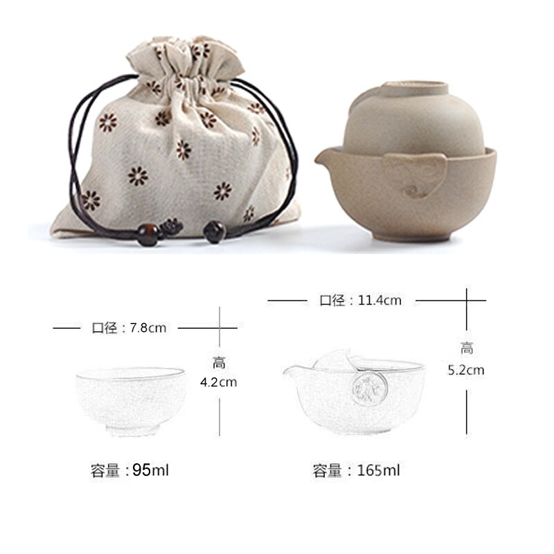 Draagbare Reizen Keramische Kung Fu Thee Set, 1 Pot Met 1 Cup 100% Handgemaakte Chines Porselein Theepot & Theekopjes Kantoor thee set