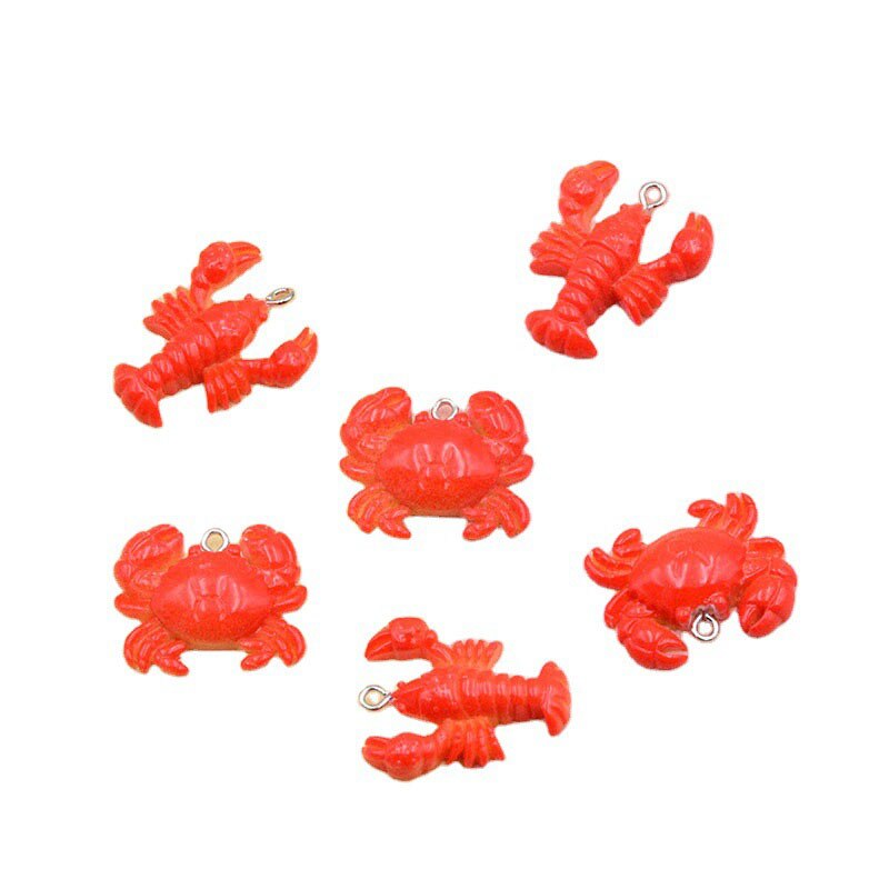 Pendientes de cangrejo langosta de resina, 10 Uds., abalorios de animales, accesorios para collar, llaveros, Conector de joyería
