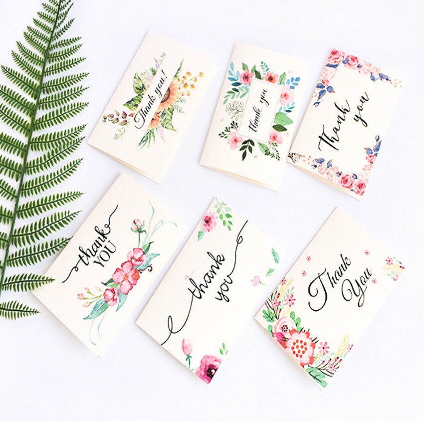 5packs/lot Flowers Style "Thank you"Fold Paper Card With Envelope Cute Message Greeting Cards Invitation Card