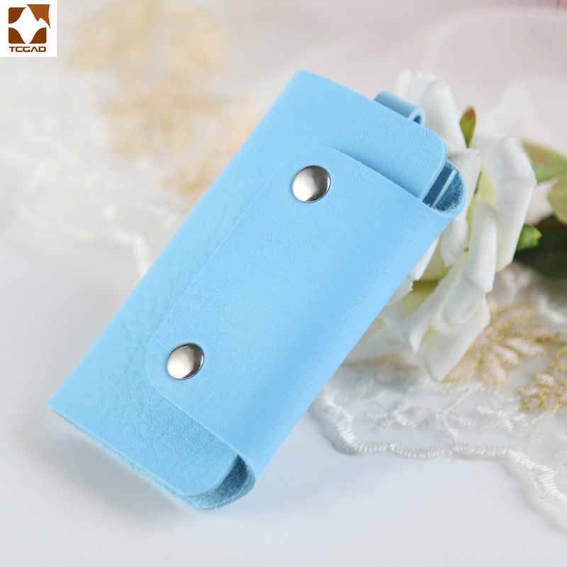 Tcgad hushållerska nyckelhållare bil nyckelring läder nyckelfodral plånbok funda para llaves omslag: Blå