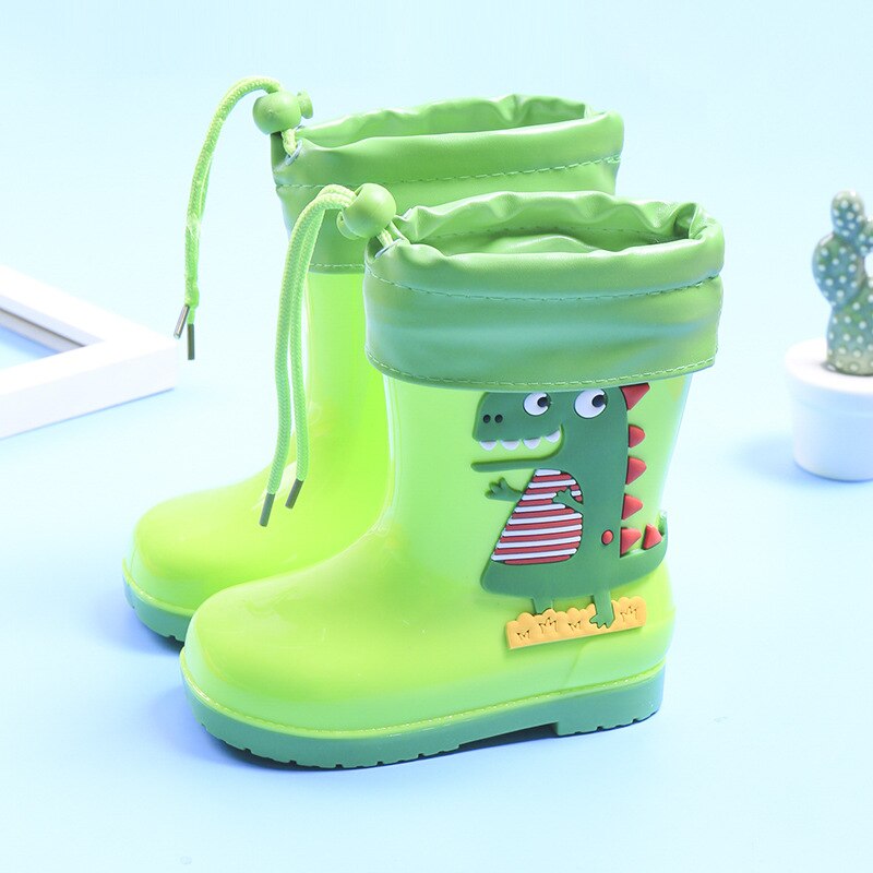 Rain Boots Kids Winter Girl Cute 3d Dinosaur Children's Boys Boots Plush Warm Ankle Pvc Waterproof Baby Water Shoes Rainboots