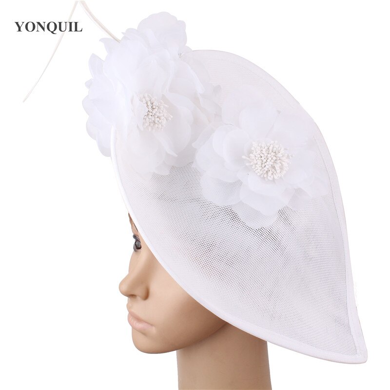 Witte hoeden voor grote feesten, fascinators voor vrouwen, veren, prachtige bruidshoeden, bruidshoofddeksels, sombrero, bloemenhoofddeksel voor dames.: Wit