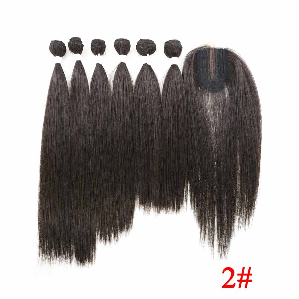 Ombre Bruin Yaki Rechte Synthetisch Haar Bundels Met Sluiting 14-18Inch Soku Hoge Temperatuur Fiber Bundel Haar weven: #2