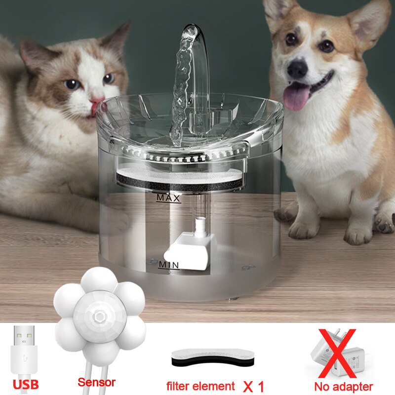Fuente de agua inteligente para gatos, dispensador de agua con filtro automático, alimentador, Sensor de movimiento, tazón de acero inoxidable para mascotas: C-FilterX1 sensorX1