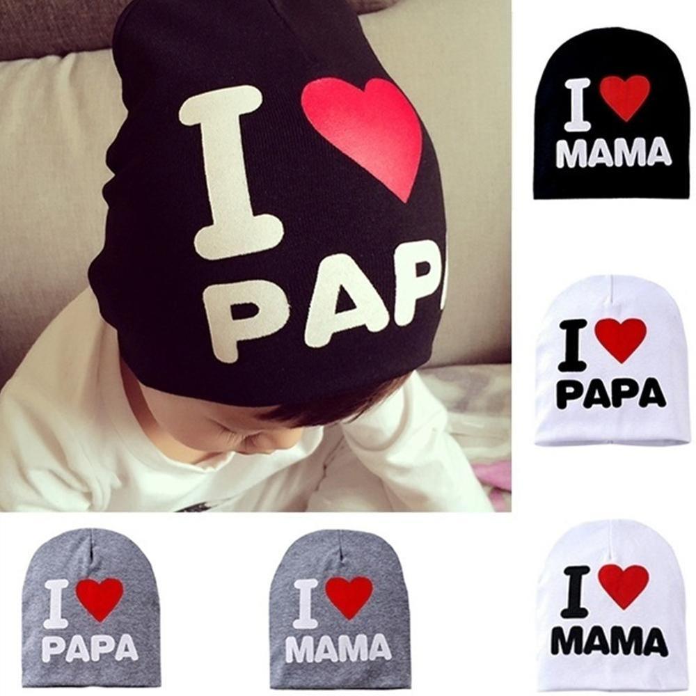 Brief Druck Baby Hut ICH Liebe MAMA PAPA Baby Junge Mädchen Kappe Nette Gestrickte Baumwolle Warme Kinder Beanie Hut Frühling herbst