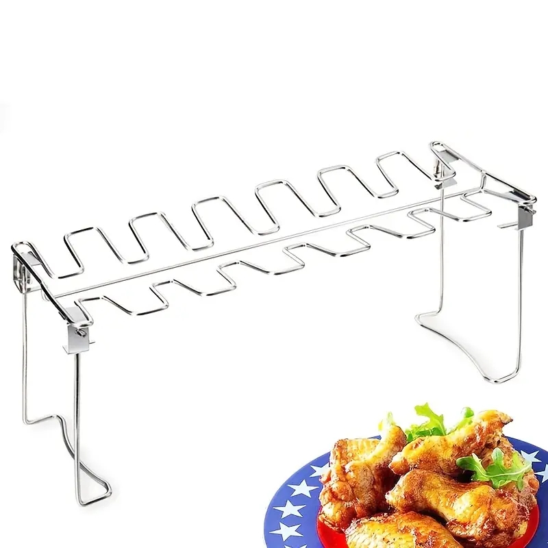 1pc bärbara, hopfällbara grillar i rostfritt stål - stekpanna för kyckling med bottenbricka - perfekt för både hemma- och utomhusgrillning!