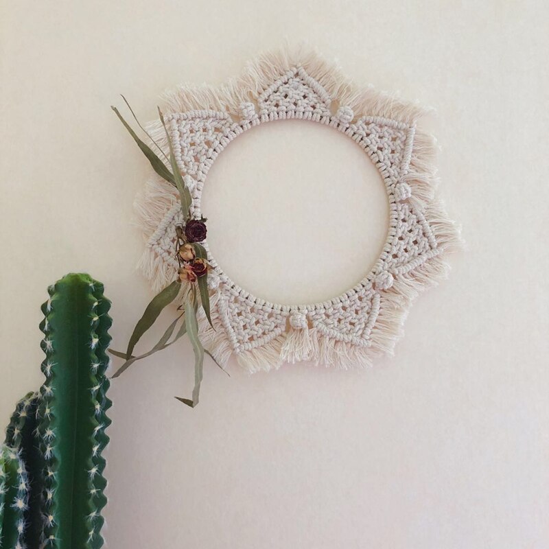 Macramé, espejos colgantes de pared Ins, espejos nórdicos hechos a mano, tapiz de pared, porche de casa, espejos para el hogar, maquillaje, cuarto de baño: a-1