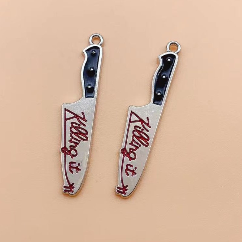 10 Uds. De abalorios esmaltados con forma de cuchillo de gato para Halloween, para hacer joyas, pendientes, colgantes, pulseras, collares, accesorios, materiales de suministros Diy