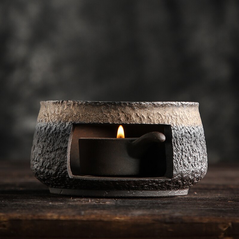Stoneware Candle Tea Boiling Tea Warmer Handmade Retro Tea Brewing Warm Tea Stove Heating Teapot Thermal Insulation Base: Light Yellow