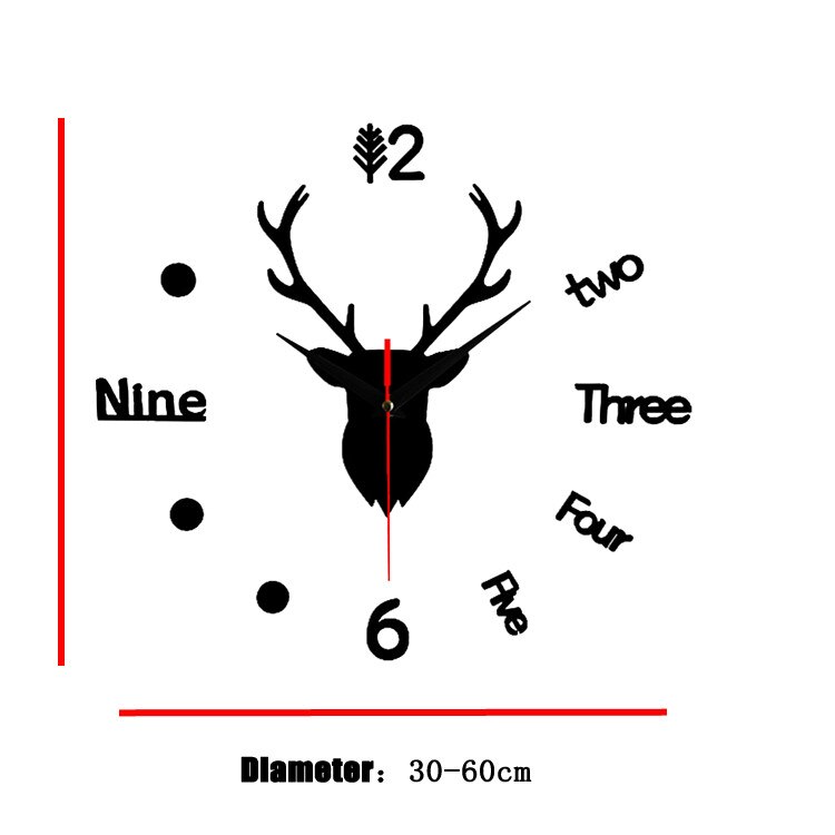 3d Wall Clock Mirror Wall Stickers Deer Head Diy Large Wall Clock Quartz Watch Art Decal Sticker Living Home Decor