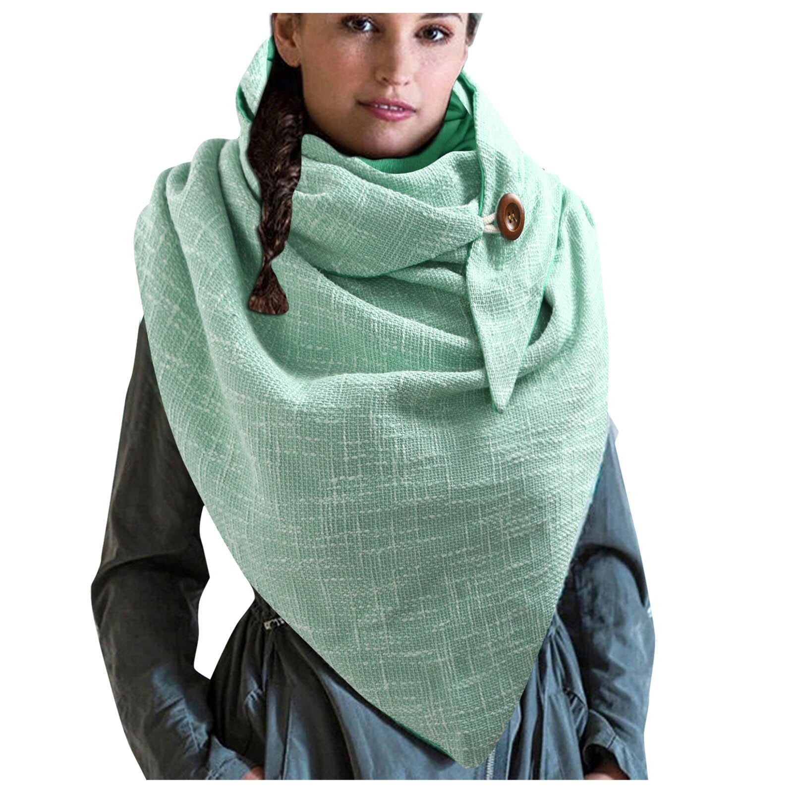 Winter Warm Knitting Scarves Retro Solid Printing Button Chain Wraps Shawls Autumn Soft Casual Wrap Ring Foulard Scarves: A
