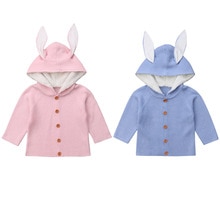 Newborn Toddler Kids Baby Girls Boy Bunny Ear Hooded Sweater Knitted Coat Outerwear for 0-24M