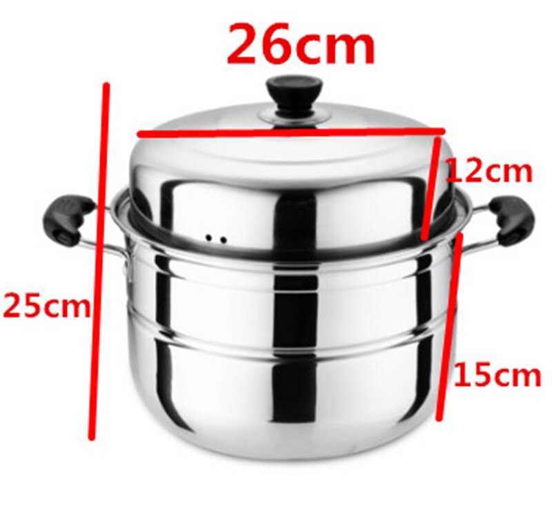 Roestvrij Staal Twee Drie Layer Dikke Steamer Pot Soep Stoom Pot Universele Kookpotten Voor Inductie Kookplaat Gasfornuis Stoom pot: 26cm  2 Layer