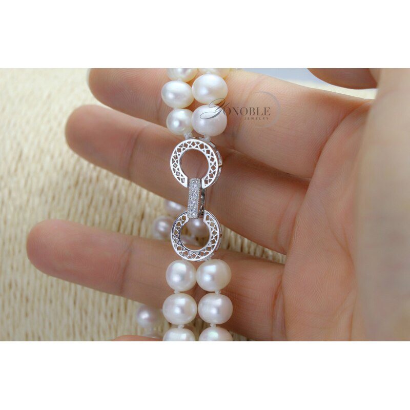 925 Zilveren Sluiting Natuurlijke Zoetwater Parel Braceletl Voor Vrouwen, Echte Mooie Meisje Dubbele Parel Armbanden Femme