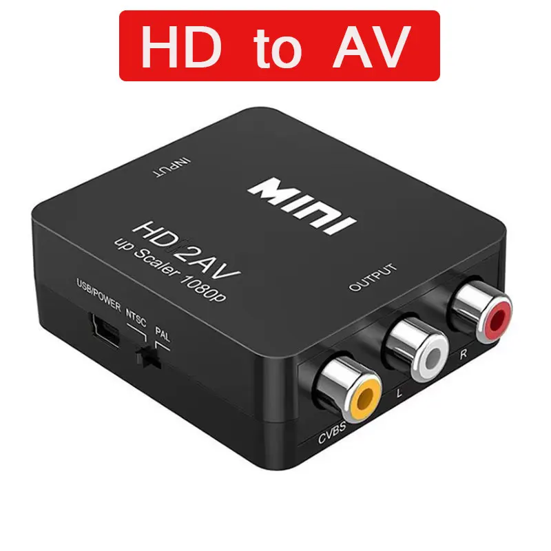 1080P RCA AV Zu HDMI-kompatibel HD zu AV Verbund Adapter Konverter AV2HD Audio Video Kabel CVBS AV Adapter mit USB Kabel: WHITE
