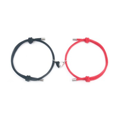 Pulsera magnética con abalorios para parejas, brazalete de amor de larga distancia, con piedras de deseos: Black Red
