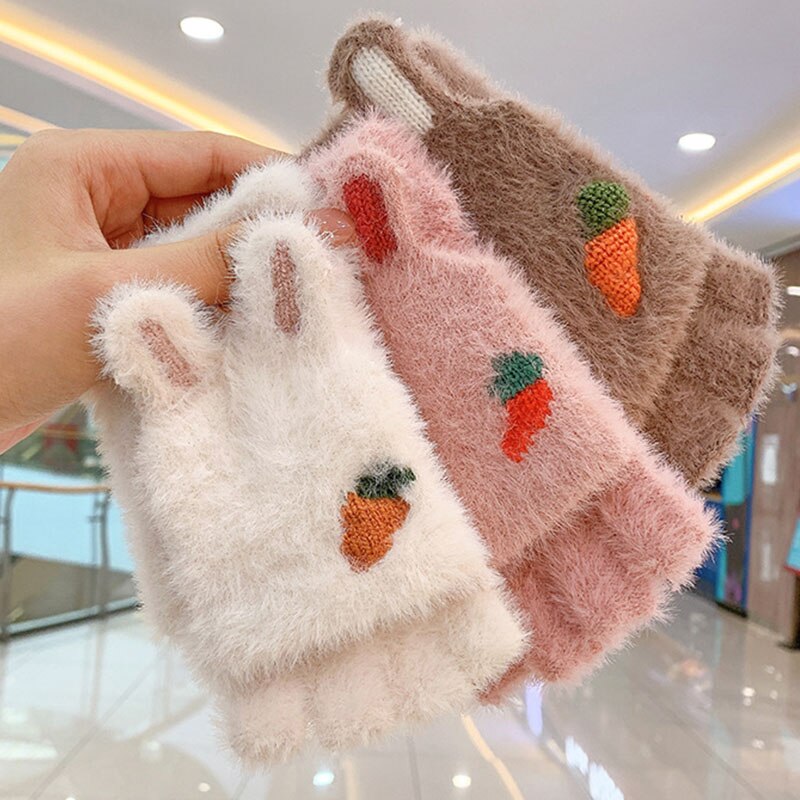 Winter freundlicher Handschuhe Nette Karikatur Halbe Finger Weiche Warme Kleinkind freundlicher Fäustlinge Für Jungen Mädchen Zeug 3-12Y