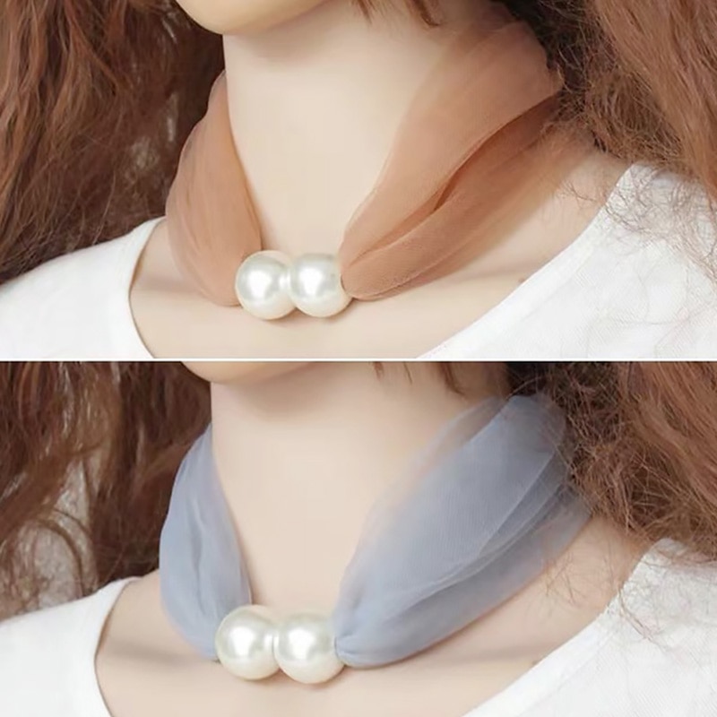 Spring Net Yarn Pearl Scarf Necklace Women Choker Party Jewelry Pure Color Scarf Necklaces