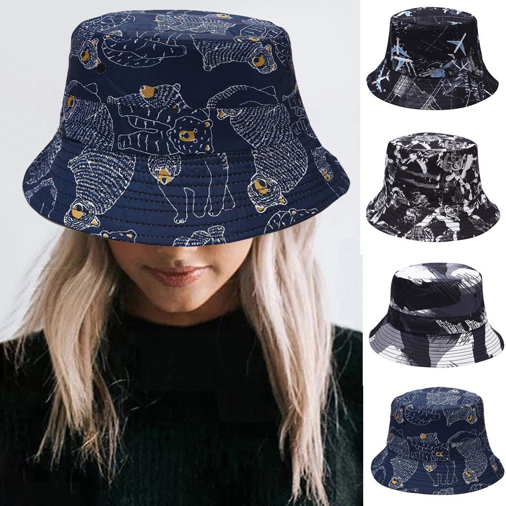 Moderne Unisex Print Emmer Hoed Wandelen Klimmen Hoed Twee Kanten Mannen Vrouwen Opvouwbare Animal Print Visser Hoed Emmer Cap # p30