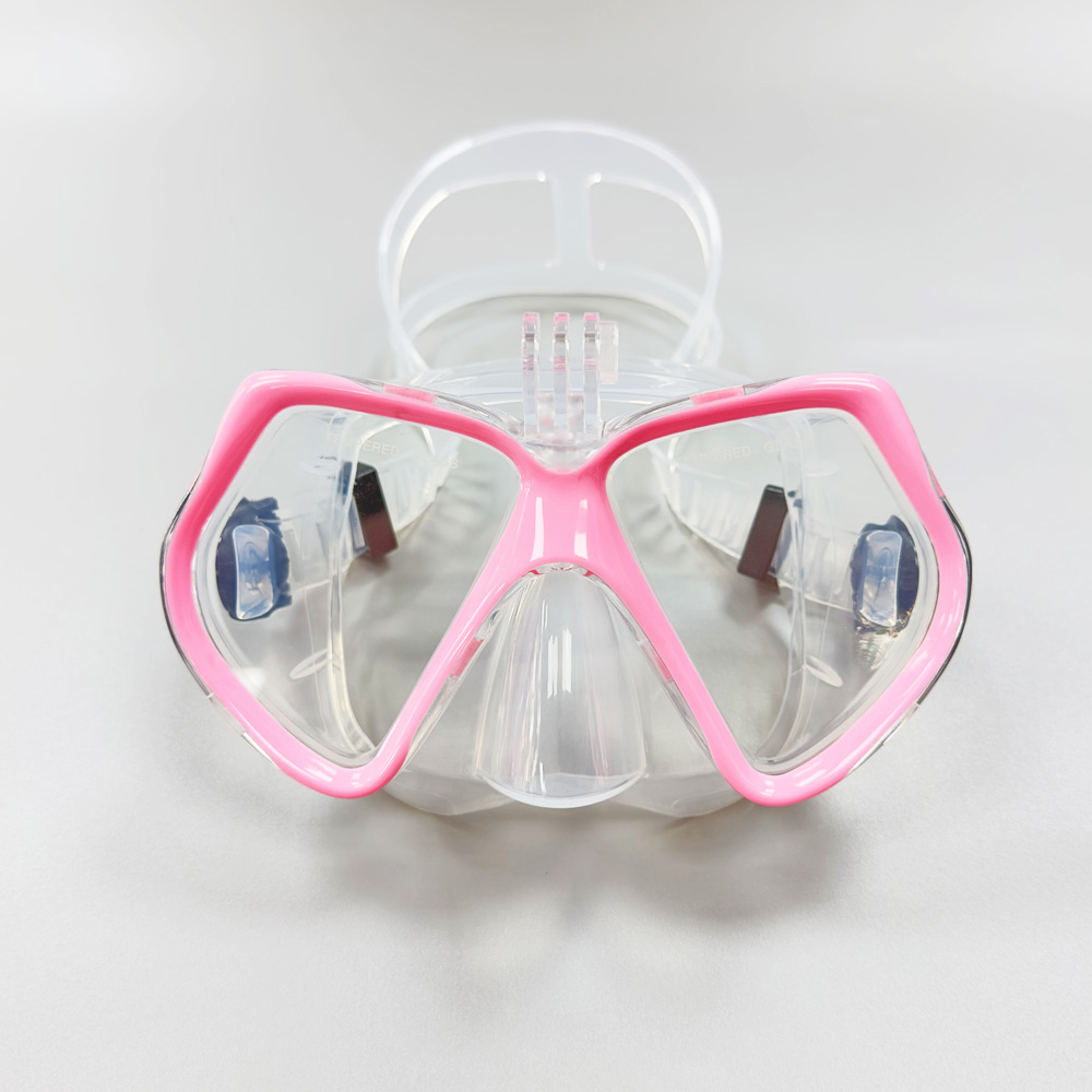 Máscara de buceo, gafas de natación para GoPro, cámara deportiva subacuática, vidrio templado, tubo de snorkel seco , adultos y jóvenes: Verde