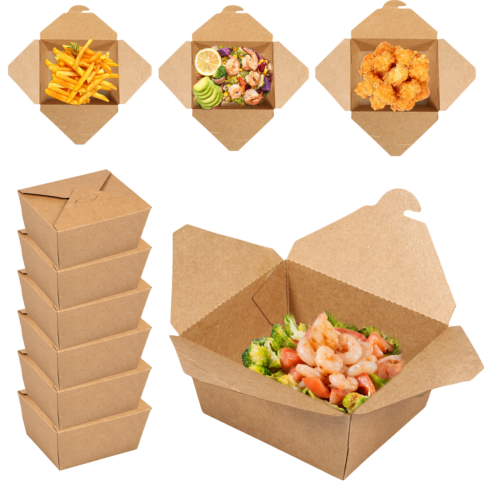 50Pcs Take Out Food Containers 30oz Take Out Paper Container Grease and Leak Resistant Baked Pastry Packaging Box Food Boxes