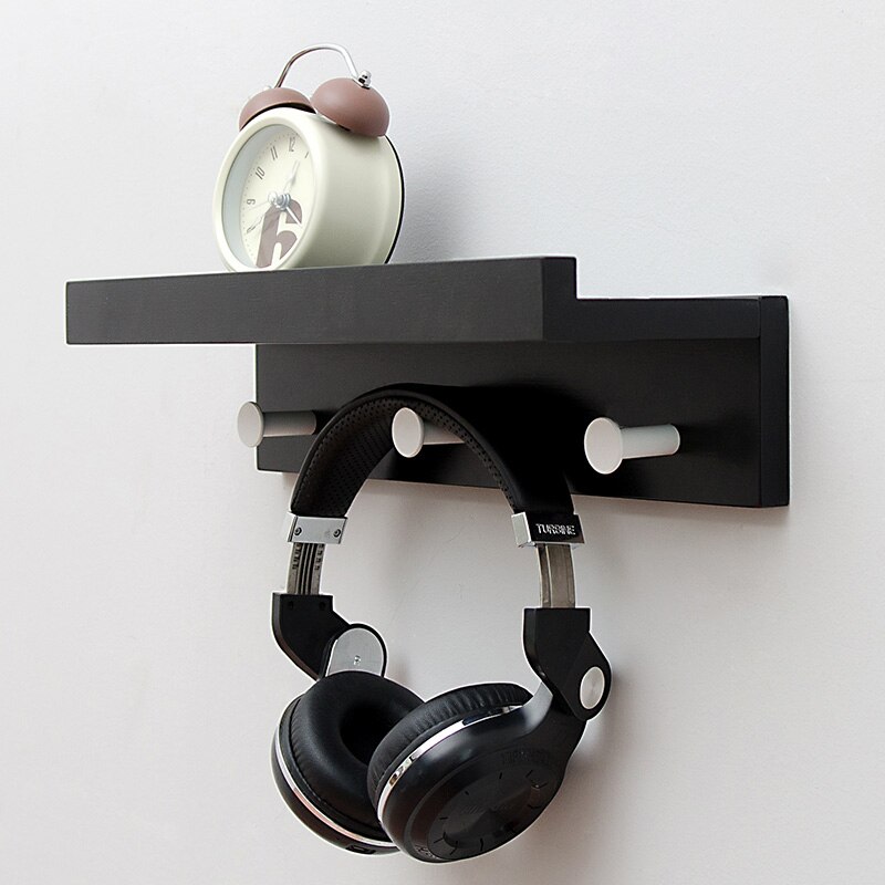 Wooden Wall Shelf Iron Partition Board Bedroom Living Room TV Wall Hanging Storage Rack HOOK For Home Decoration mx9261754: black 3 hook