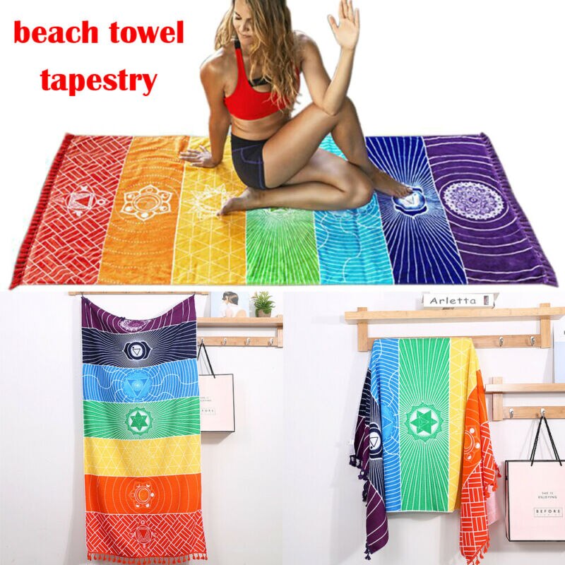 Uteruik Regenboog Chakra Tapestry Handdoek Yoga Mat Sjaal Tapestry Hippy Boho Gypsy, 1 stks