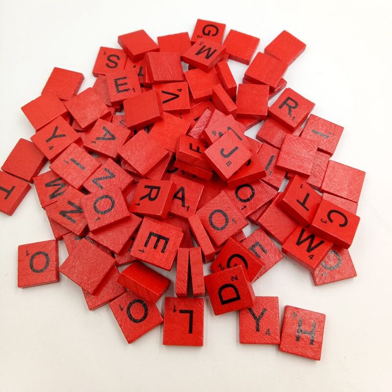 100 Scrabble de madera azulejos negro números y letras para manualidades alfabetos de madera rompecabezas educativos aprendizaje juguete puzle para niños: Rojo