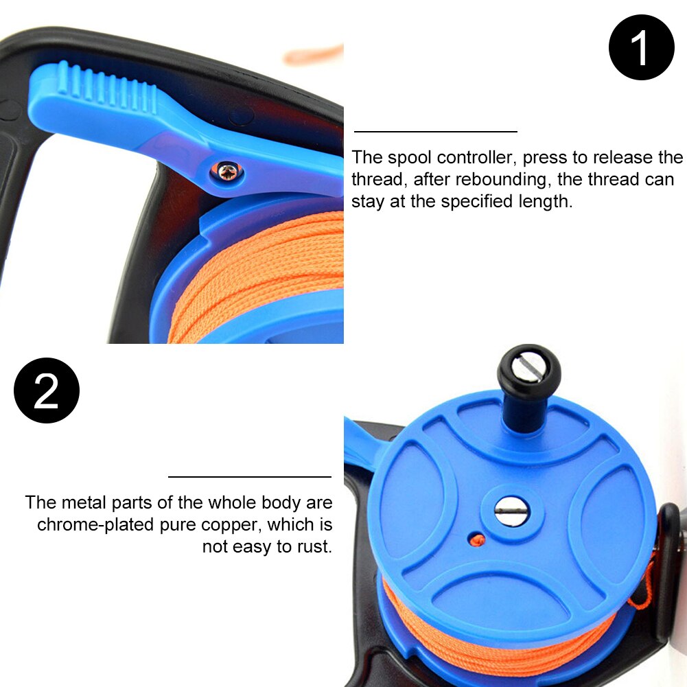 Scuba Diving Reel with Thumb Stopper Handle 272ft Line SMB Reel for Wreck Exploration Recreational Diving Spearfishing Clip Hook