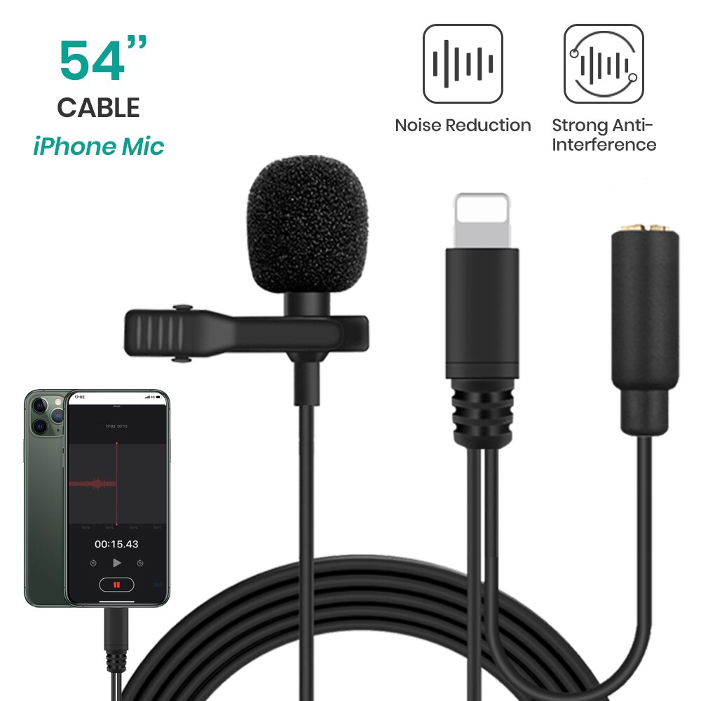 Lavalier Lapel Microphone 2in1 with Earphone Jack Clip-On with Omnidirectional Condenser Mic and Monitoring Input: lightning