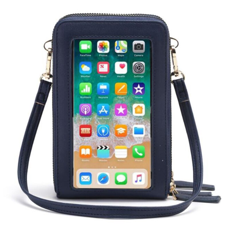 Bolso multifunción para teléfono móvil, bandolera transparente con correa para el hombro, para el pecho, monedero, bandolera de mujer: Navy Blue