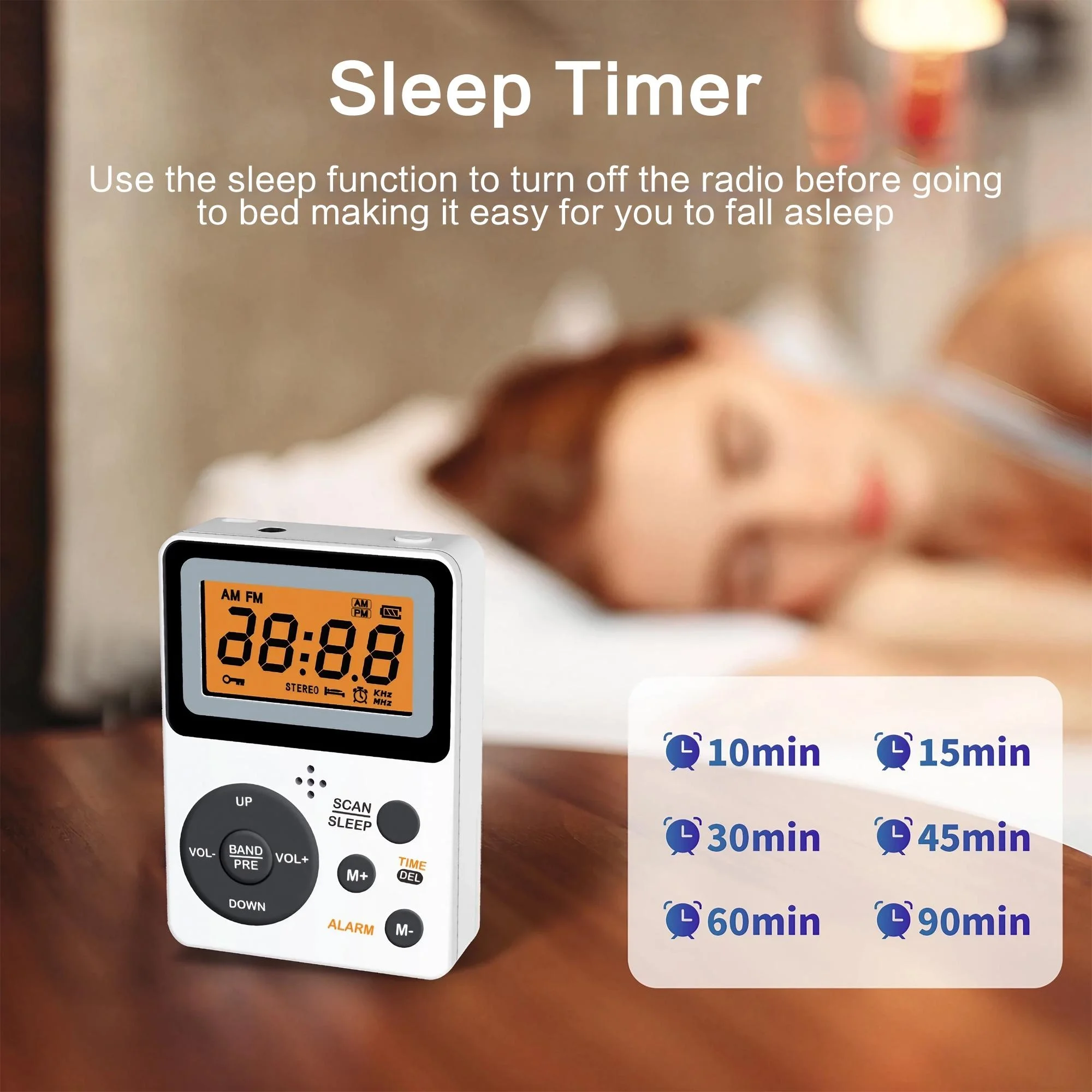 Radio de poche AM FM avec écran LCD – Radio portable avec prise pour écouteurs, minuterie de sommeil et réveil pour le jogging et la marche