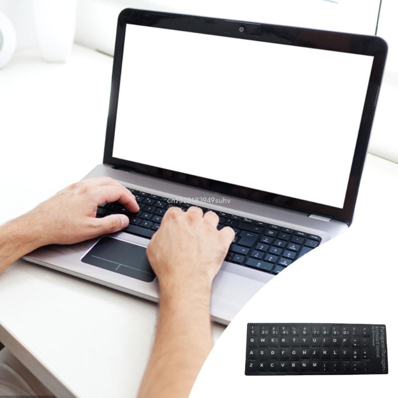 2Pcs Portuguese Keyboard Layout Stickers Keyboard Replacement Cover for Notebook Desktop Computer Black Background White