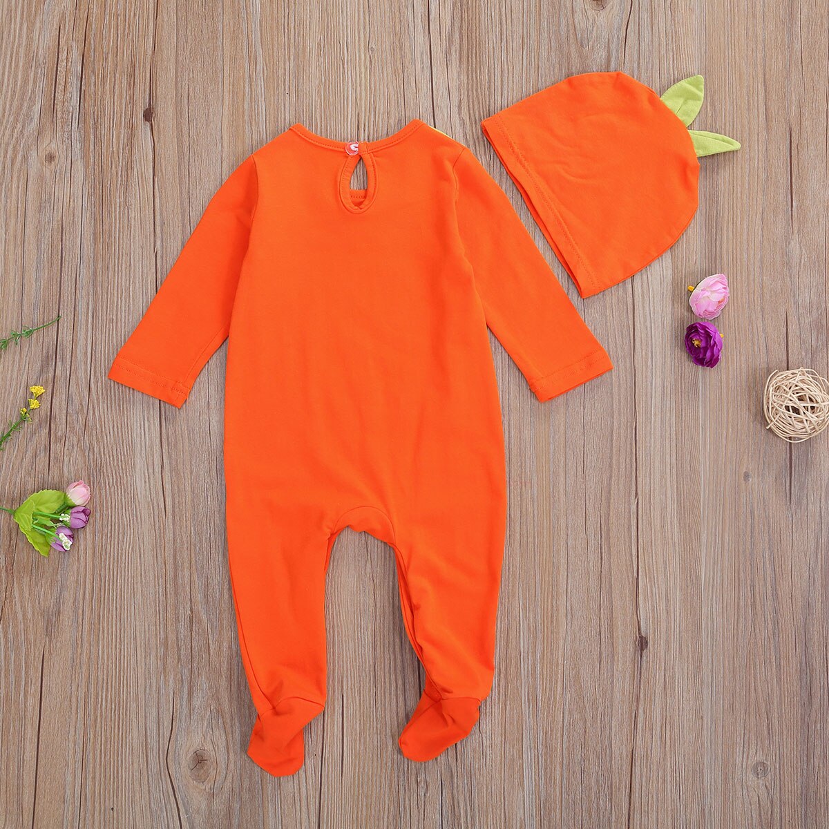 Ma&Baby 0-6M Halloween Baby Boy Girl Pumpkin Jumpsuit Newborn Infant Baby Long Sleeve Footies Soft Baby Party Clothes + Hat