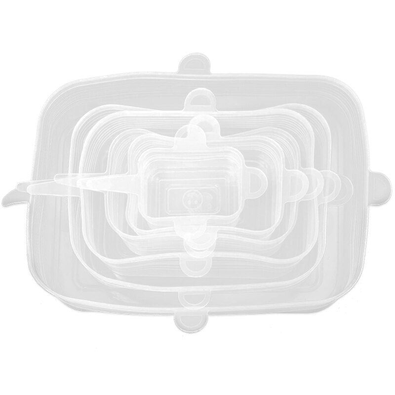 6PCS Silicone Cover Reusable Silicone Stretch Lids Adaptable Food Cap Universal Dish Airtight Lid Wrap Cover Kitchen Accessories: Rectangle-White