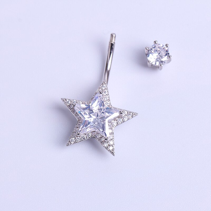 925 Sterling Zilveren Navel Ringen Stervorm Cz Buik Piercing Body Sieraden Voor Vrouwen 1 Pcs