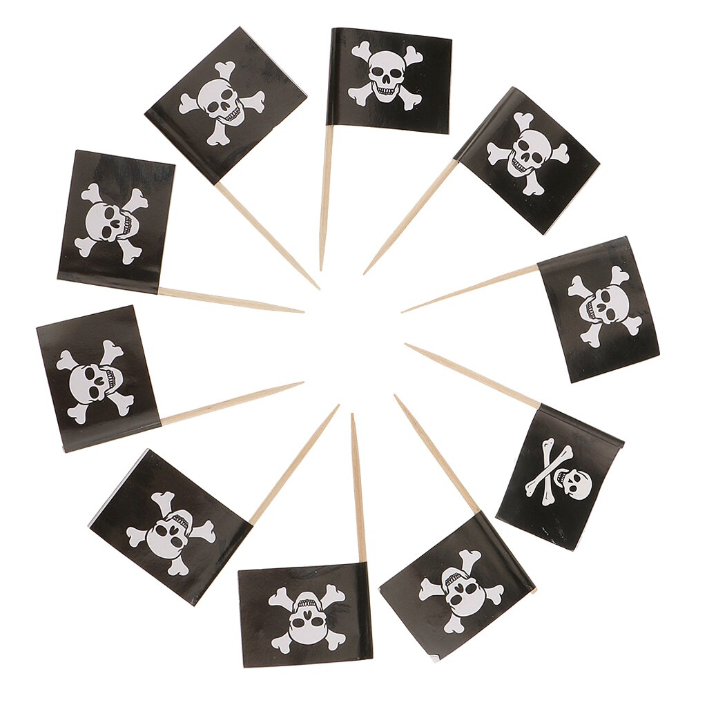 50pcs Pirate Cocktail Toothpicks Flags Cake Toppers for Food, Appetizer, Cocktail, Cupcake Decoration