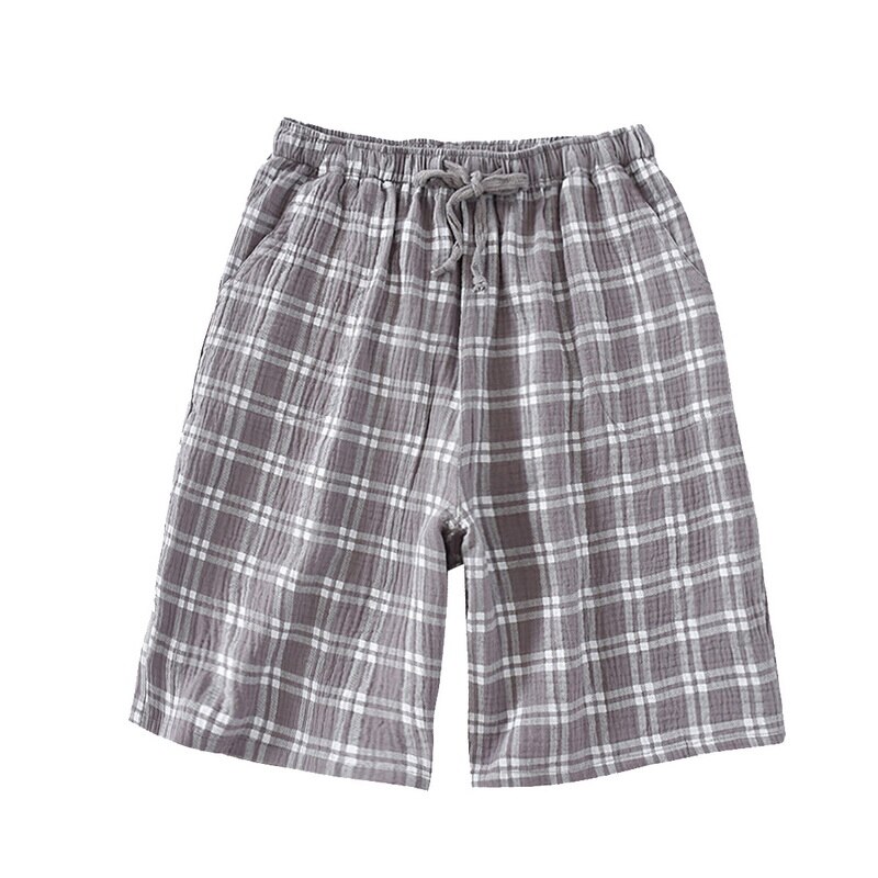 KANCOOL – short à carreaux en coton doux pour hommes, bas de pyjama décontracté pour la maison, vêtements de nuit, été: light gray / Asian Size M