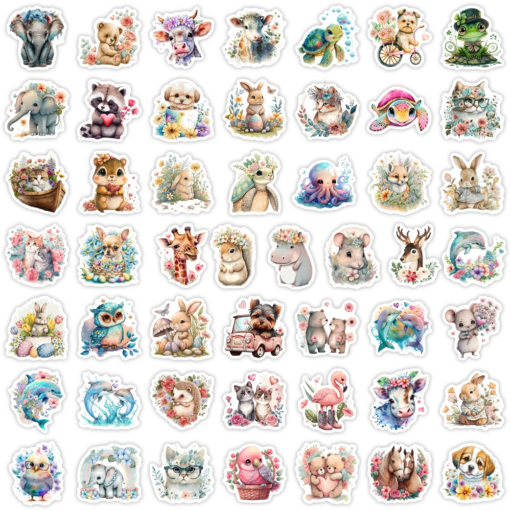 Kawaii Watercolor Aesthetic Stickers Animal Cute DIY Toy Graffiti Decal for Phone Luggage Laptop Scrapbook Waterproof