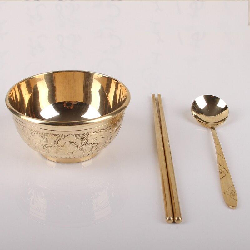 4-5-6 inch copper bowl rice bowl India imported pure copper bowl household tableware set copper chopsticks spoon noodle bowl: Silver