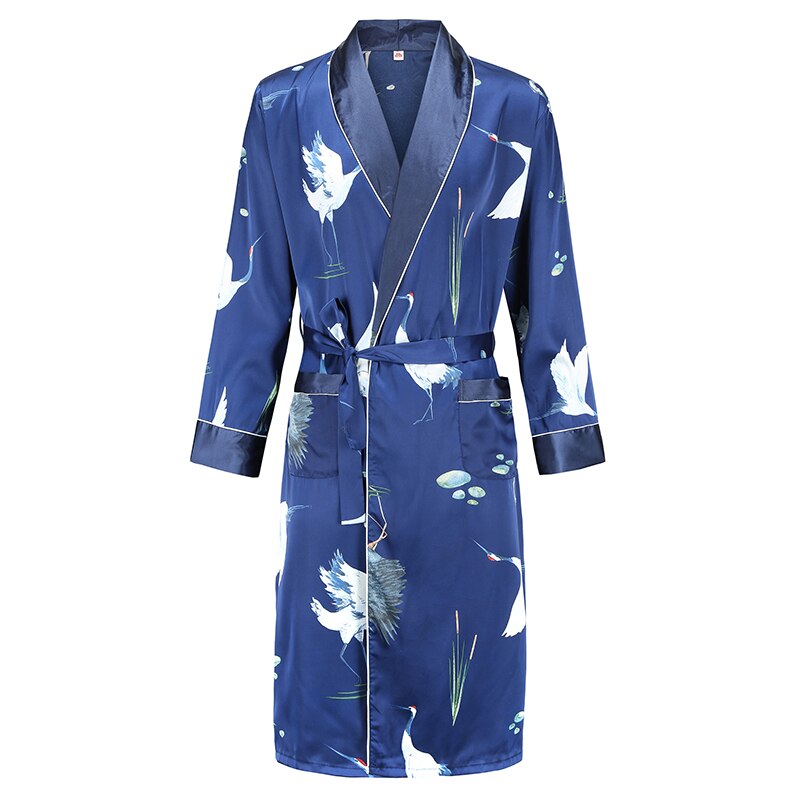 Mænd morgenkjole lange ærmer kimono badekåbe kjole silkeagtig satin drage print pyjamas nattøj nattøj kjole afslappet hjem