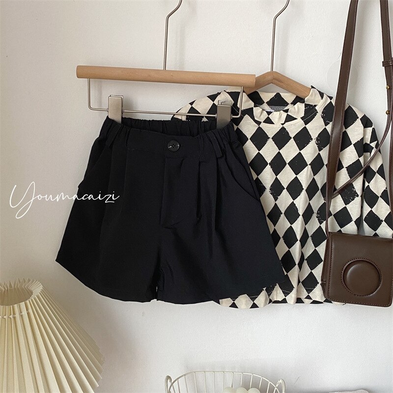 2022 Spring Summer Korean Children&#39;s Clothing Boys Girls Pants Button Foreign Style Shorts