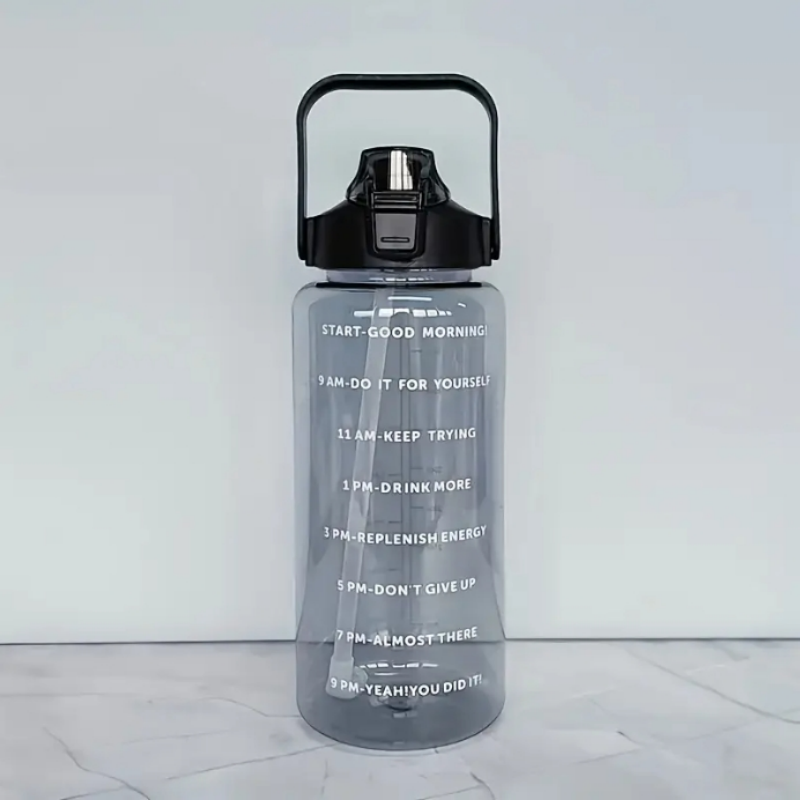 Butelka na wodę 1L bez BPA] 1 szt. Butelka na wodę PPSU z oznaczeniem czasu, słomką i uchwytem - Duża pojemność, dzbanek na wodę bez BPA: czarny