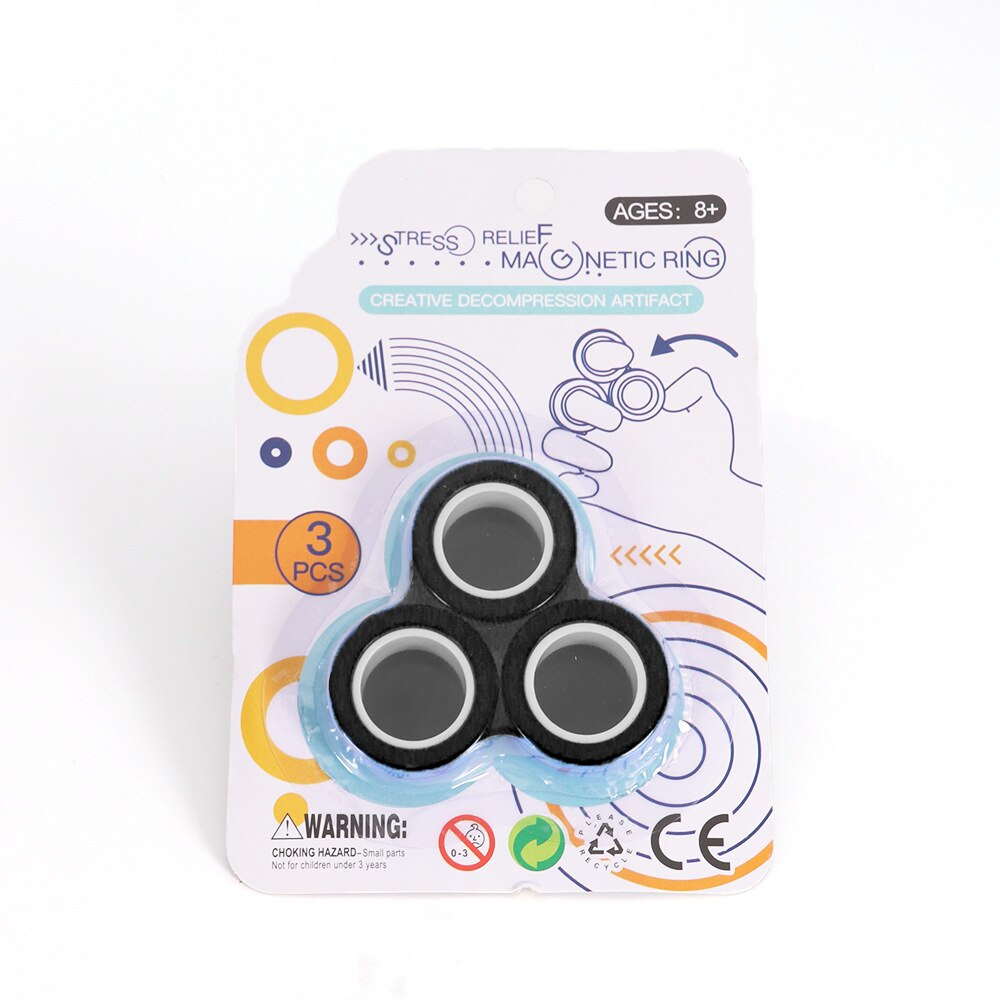 Magnetic Rings Fidget Toys, Fidget Spinner Stress Relief Rings Props, Colorful fingers magnetic rings: blister card black