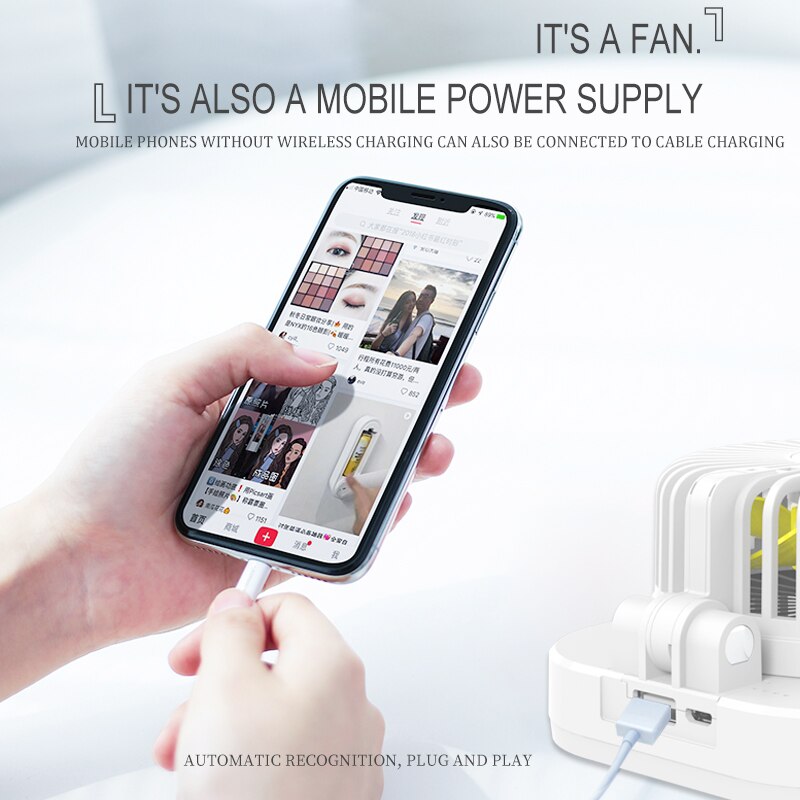 Caricatore Wireless Ventola 3-in-1 - Power Bank 10000mAh - Ventola USB Pieghevole Portatile