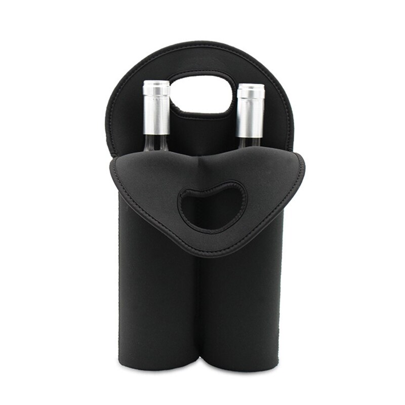 Double-Bottle Insulated Neoprene Wine Champagne Bottle Tote Carrier Beer Water Cans Bottle Drinks Carrying Bag: Black