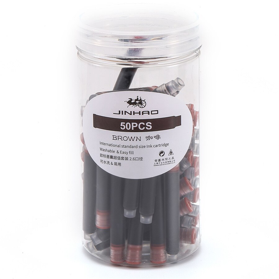 50pcs Fountain pen Color ink cartridge value box Jinhao 2.6mm international standard refill Stationery Office school A6612: Brown