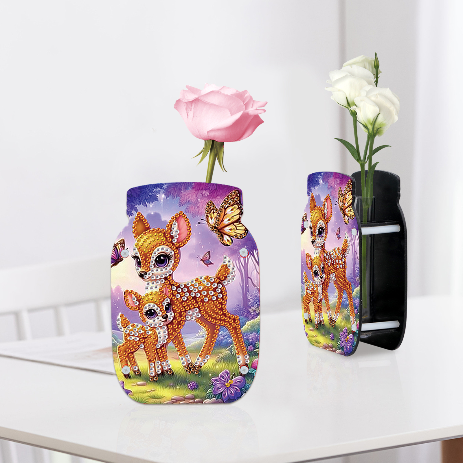 Diamond Art Painting Vaasset voor volwassenen, dierenpatroonvormige diamant acryl dubbelzijdige vaas voor thuis desktop decoratie cadeau: Bordeaux