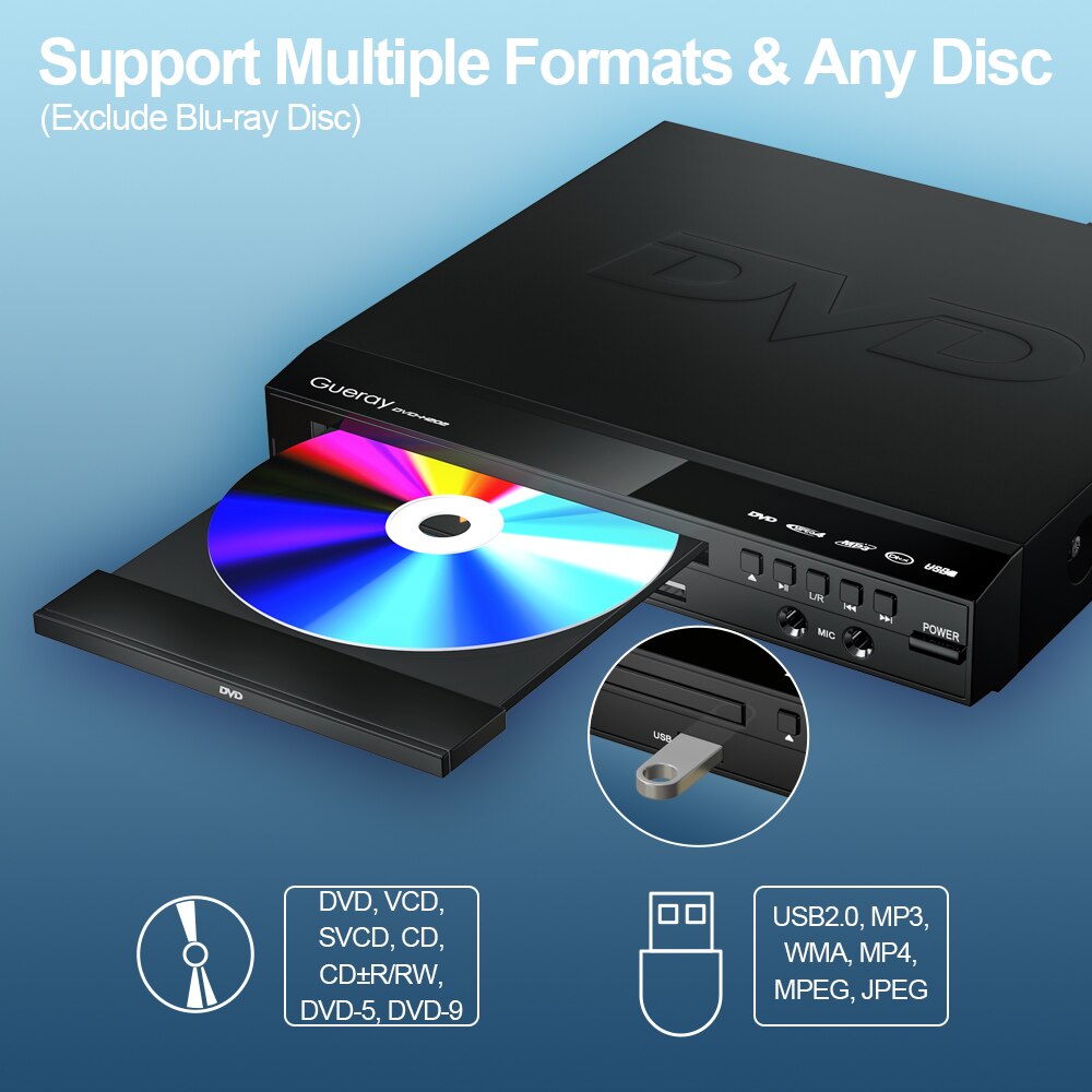 Lecteur DVD numérique/VCD pour la maison, Compact, avec écran LED, télécommande, Audio, HD 1080P, connexion TV